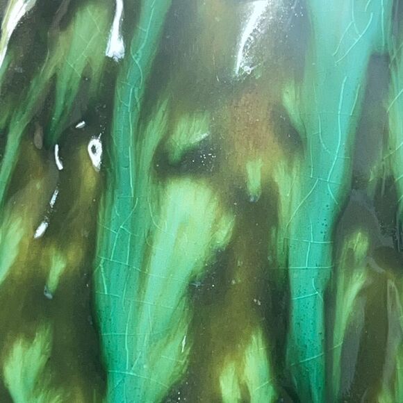 Glazed Ceramic Green Jolly Christmas Tree w/ Red Bird & Clear Ornaments EUC - Picture 8 of 8